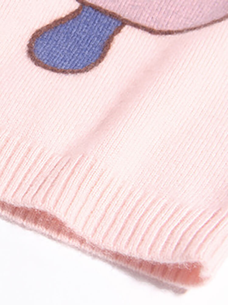 Kids Soft Pink Mushroom Knit Cashmere Pullover Sweater
